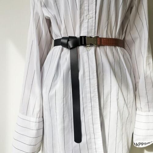 Faux Crocodile Pattern Belts for women long soft PU leather knot Strap belt Fashion silver Automatic Buckle Belt no Buckle Tooth