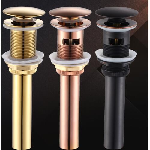 Luxury Bathroom Basin Sink Pop Up Drain Brass with & without Overflow Vanity Sink Waste Drainer 4 colors For Choice