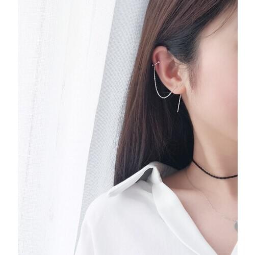 Korean Long Silver Color Tassel Ear Cuff Earrings for Women Ear Line Sweet Small Fresh C Shaped Ear Bone Clip Fashion Jewelry