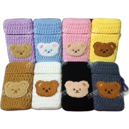 Hand-Woven Woolen Cigarette Case Cute Bear Internal Plastic Box