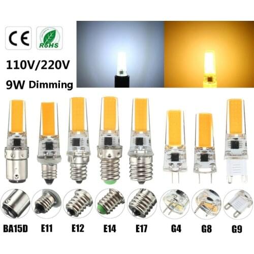 LED Lamp Bulb AC 200V 220V 240V Dimmable 9W COB G8 E11 E12 E17 BA15 LED Lighting Lights replace Halogen Spotlight Chandelier