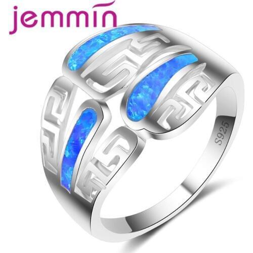 Vintage Women Rings For Party Jewelry Fine Accessory S925 Stamped Blue Fire Opal Sterling Silver Engagement Ring Female