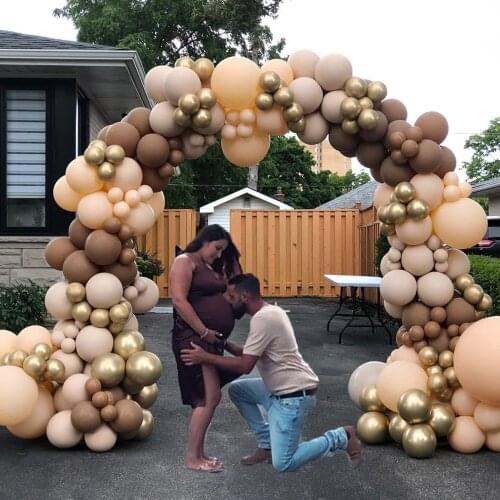 Coffee Brown Balloon Arch Birthday Balloons Retro Brown Skin Apricot Chrome Gold Globos for Baby Shower Wedding Party Decor