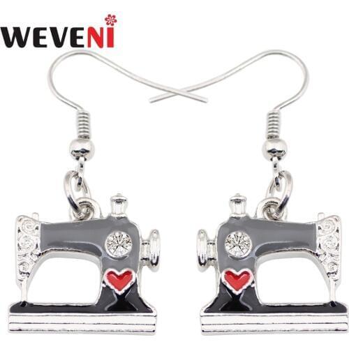 WEVENI Sewing Machine Earrings Drop Dangle Long Black Enamel Lightweight Earring Dropshipping New Fashion Tool Jewelry For Women
