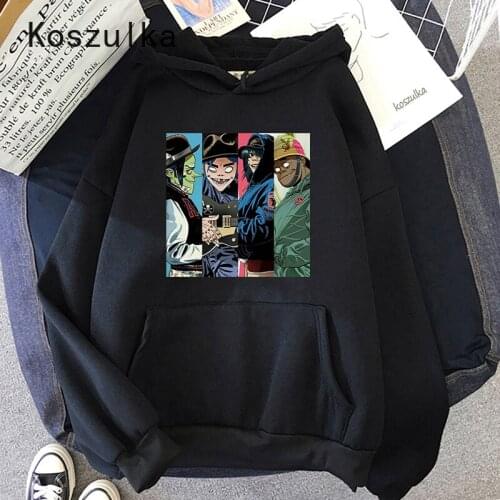 Winter Gorillaz Hoodie Cartoon Print Women Loose Cute Long Sleeve Pullover Top Harajuku Sweatshirt Black vintage Casual Clothes