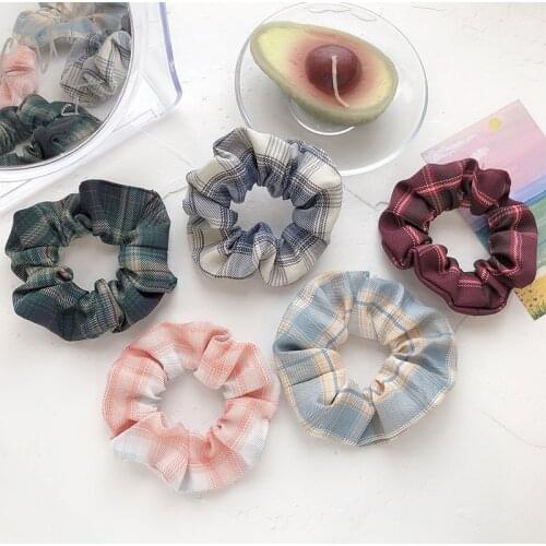 Women Vintage Plaid Elastic Hair Bands For Girls Hair Scrunchie Hair Rubber Ropes Ties Ponytail Holder Headwear Hair Accessories