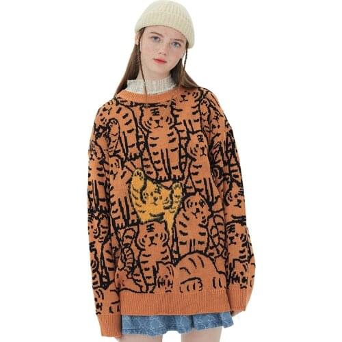 Harajuku Anime Tiger Pattern Sweater Women 2021 Autumn Spandex Kawaii Kpop Y2k Jumper for Women Pullover Knitted Female Sweaters