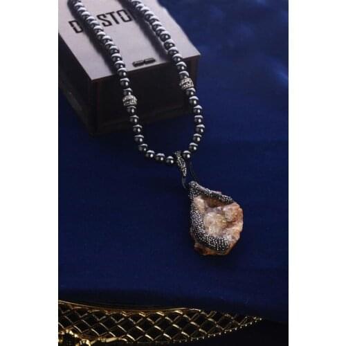 Womens agate and hematite stone necklace 20 hsr14 123164970