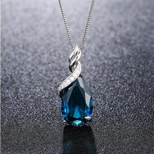 DIWENFU S925 Silver 45cm Box Necklace Natural Blue Topaz Jewelry Pendants Gemstone Woman Silver 925 Jewelry Bizuteria Pendants