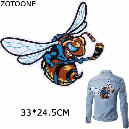 ZOTOONE Cool Bee Patches Iron on Applique Embroidery Sewing Clothes Badges Big Patches for Jackets DIY Decorations for Jeans E