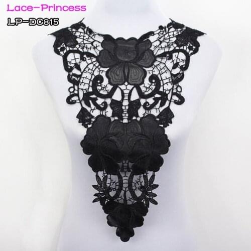 1 PCS 340mm*525MM Black polyester PU Embroidered venise Organza lace Decorative collar clothing Accessories collar flower DC815