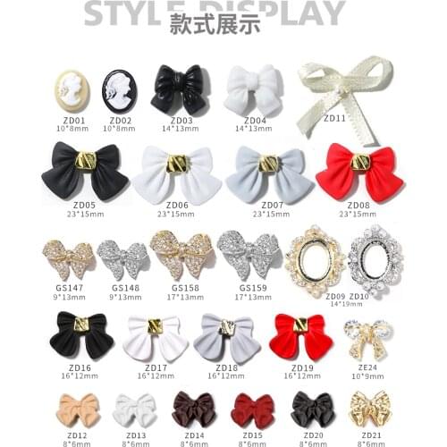 10pcs Crystal Heart /Bow Pendant Nail Jewelry 3D Matte Bow Rhinestone Nail Decoration Japanese DIY Style Manicure Accessories