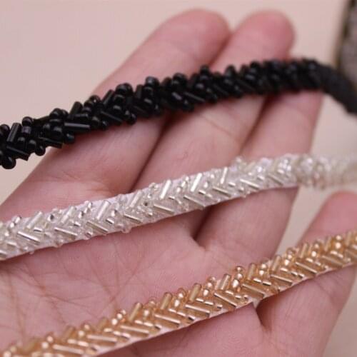 1Y Black Pearl Embroidery Sewing Flower Lace Fabric Applique Collar Ribbon 3D Trim Guipure Wedding Dress Cloth Supply Wide 7MM