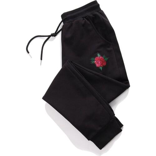 2021 New Harem Pants Rose Sequins Patchwork Black Sweatpants Women Loose High Waist Pockets Sport Trousers Female Mom Plus Size