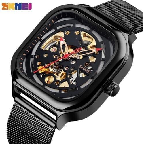 2021 SKMEI Fashion Mechanical Watch Men Clock Automatic Watch Quartz Waterproof Hollow Art Strainless Steel Strap Montre Homme