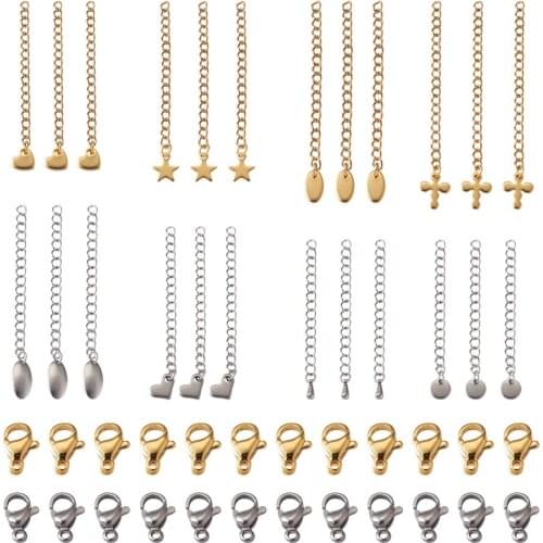 40Pcs Stainless Steel Necklace Extender Chains Mixed Style Twisted Curb Link Extension Tails with Lobster Clasps Jewelry Making