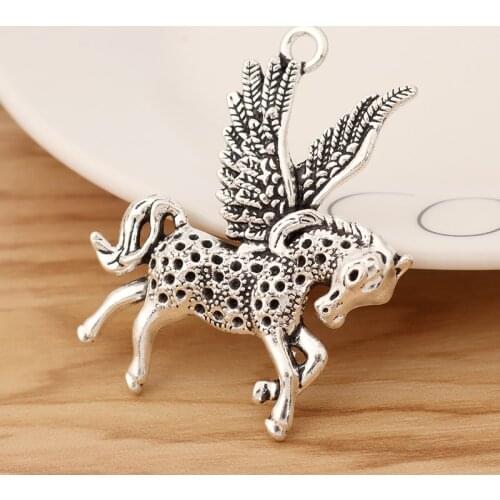 5 Pieces Tibetan Silver Large Pegasus Flying Horse Charms Pendants for Necklace Jewellery Making 51x40mm