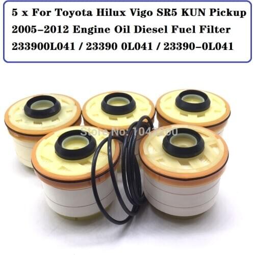 5 x For Toyota Hilux Vigo SR5 KUN Pickup 2005-2012 Engine Diesel Fuel Filter 233900L041 / 23390 0L041 / 23390-0L041