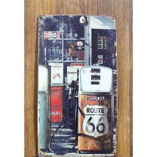 50pcs/lot Metal Sign shabby chic Metal Sign Retro Route 66 gas station Art Decor image tin wall plaque gift E-41