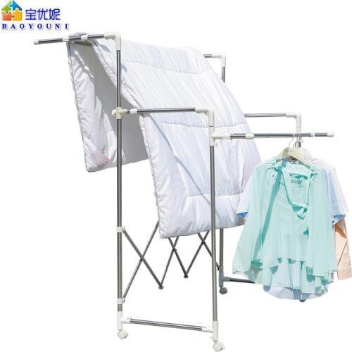 BAOYOUNI 3 Tiers Rolling Clothes Drying Rack Foldable Laundry Rack Adjustable Quilt Hanging Shelf Large Capacity Quilt Rack