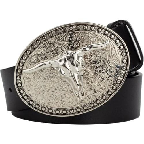 White Cow Head Alloy Buckle Genuine Leather Belt Top Layer Cowskin Belt Leisure Decoration for Men