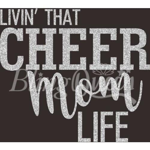 BlingQueen 12PCS/LOT Iron-on Glitter HTV Heat Transfer Vinyl Hot Fix Motif Cheer Mom Design, Colors and Sizes can be customized