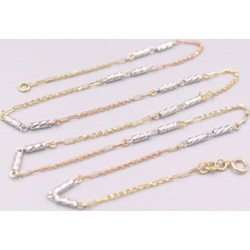 Pure 18K Multi-Tone Gold Chain 2mm Long Tube Beads Cable Rolo Link Necklace 18inch / 4g Stamped AU750 For Woman Gift