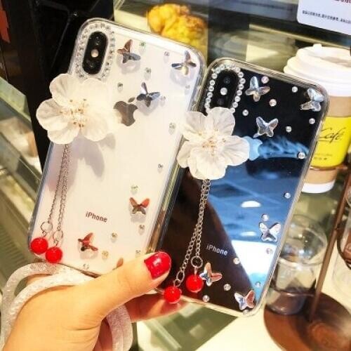 For Xiaomi Redmi 8 7 6 4X 4A 5A 6A Note8 4 5 6 7 Pro 4X 5A Luxury Diamond crystal Shine leaf butterfly Pendant tassel phone case