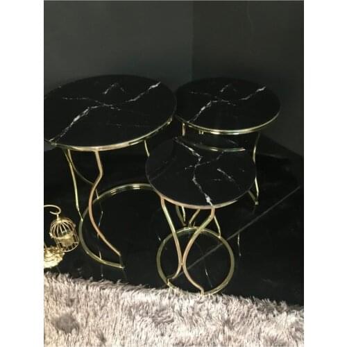 Black Marble Pattern Gold Foot 3'lü Zigon Coffee Table Pad wohnzimmertisch طاولة غرفة معيشة столик из стекла