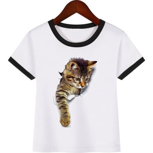 Childrens Funny 3d Cat Realistic print T Shirt baby boy girl animal Cute short-sleeved kids summer Clothes top tees 2019
