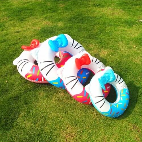 Childrens Swimming Circle Thickened KT Cat Circle Water Inflatable Cartoon Bow Swimming Doughnut For Summer Outdoor