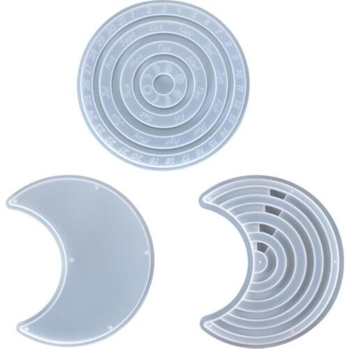 U2JF Moon Calendar Epoxy Resin Mold Calendar Hanging Plate Silicone Mould DIY Crafts Home Wall Decoration Casting Tools