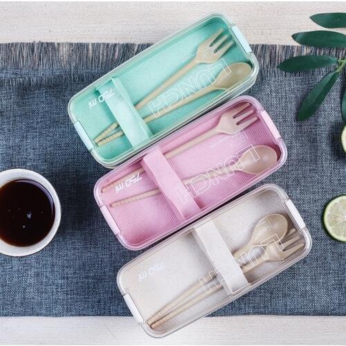 750ml Wheat Straw Bento Boxes Microwave Dinnerware Food Storage Container Lunchbox Organizer 2 Layer Lunch Box Healthy Material