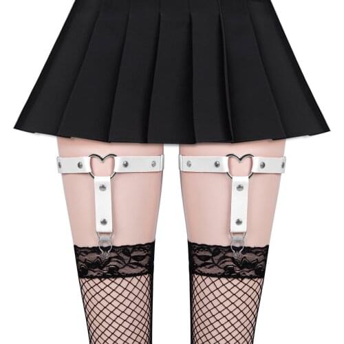 2pcs Leather Heart Leg Garter Belt Stockings Women Elastic Straps Adjustable Thigh Harness Ring Kawaii Punk Gothic Accessories
