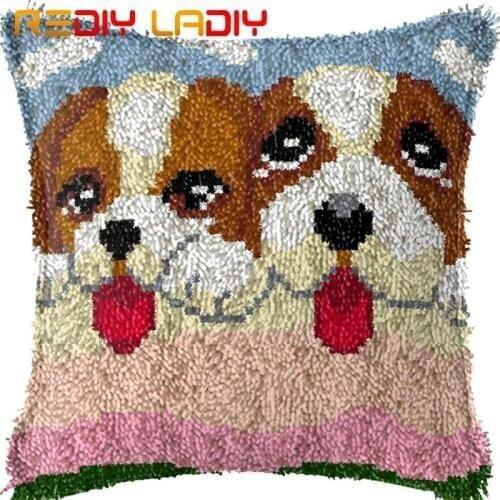 Latch Hook Kits Make Your Own Cushion Two Puppies Pre-Printed Canvas Crochet Pillow Case Latch Hook Cushion Cover Hobby & Crafts