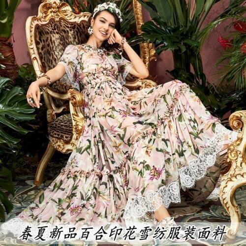 Summer lily printing chiffon clothing fabric handmade diy parent-child dress skirt skirt scarf fabric polyester chiffon fashion