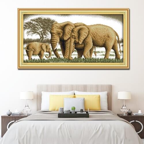 Counted Cross Stitch Elephant Family Paintings Printed Cross Stitch Kits Stamped Cross Stitch 11ct Embroidery Needlework Sets