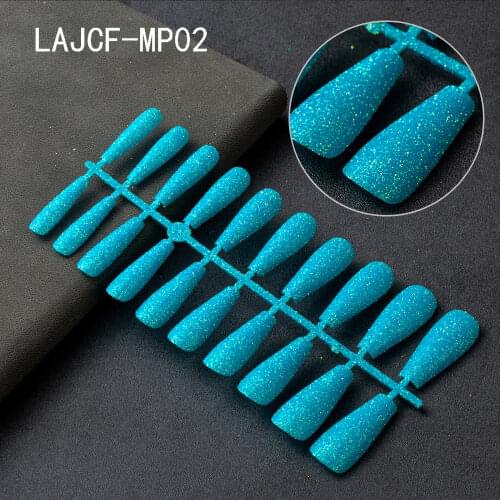 20pcs Fake Long Fingernail Blue Flash Powder Ballet False Nail Removable Nail Patch Pre Design Acrylic Nail Tips