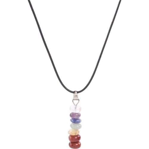 Irregular Natural Stone Pendant Yoga Energy Stone Healing Seven Chakra Necklace with PU Cord