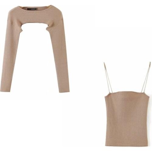 2021 New Women Fashion Seamless Arm Warmers Long Sleeves O-Neck Crop Sweater Sexy Knitted camisole Tops Chic cropped sweater