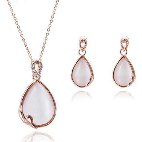 Ociki Crystal Rose Gold Color Vintage Opal Jewelry Set Necklace and Earring for Women Girls Chokers Waterdrop Drop Shiping
