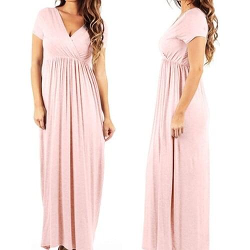 Maternity Pajamas Dresses Maternity Home Clothes Solid Color Nursing Clothes Long Skirts Short Sleeves Summer Maternity Clothes