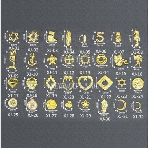 100pcs Summer Sea Wind Metal Nail Parts Collection Alloy Pineapple leaves hippocampus starfish Gold Nail Art Studs Rivet Charm
