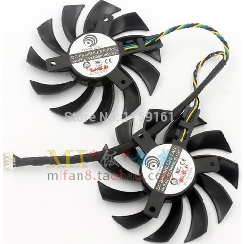 POWER LOGIC PLD08010D12H 2pcs/lot 75mm DC12V 0.25A graphics card fan