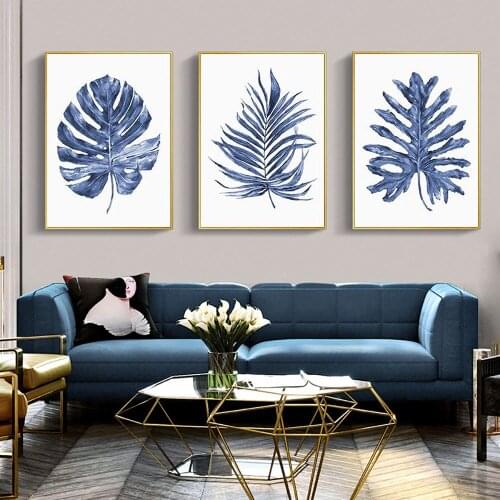 Banana Leaf Canvas Painting Plant Art Prints Navy Blue Palm leaf Posters Nordic Poster Wall Pictures For Living Room Decor