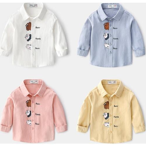 Boys' Long-sleeved Shirt Spring 2020 New Baby Boys Cotton Top New Cartoon Animal Shirt Baby Spring Lapel Childrens Shirt Blouse