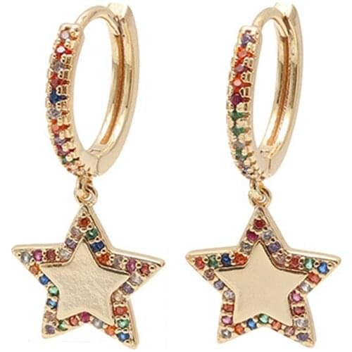 1 pair fashion Cute Colorful Star Earrings Pave rainbow High Quality Cz Crystal Star Hoop Earrings For Women Jewelry