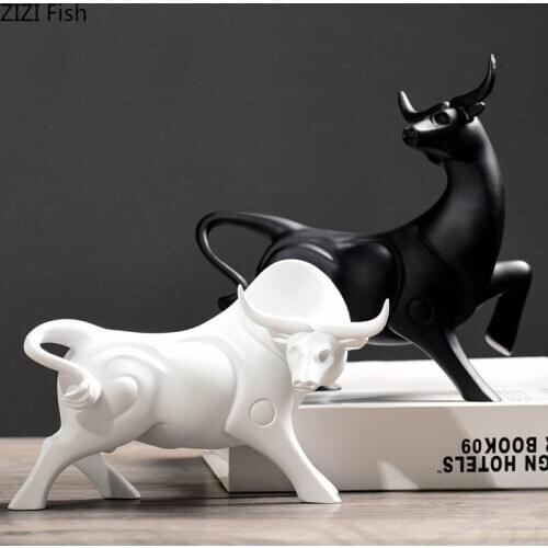 BLACK BULL STATUE GEOMETRIC TOTEM ANIMAL DESKTOP DECORATION STATUETTE RESIN FIGURINES ORNAMENTS NORDIC MODERN HOME DECOR