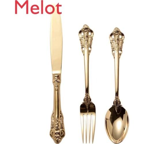 18/10 Stainless Steel Cutlery Gold Palace Style Luxury Knife Fork And Spoon stainless steel cutlery wedding cutlery sets