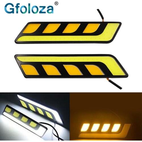 Gfoloza 2Pcs LED Daytime Running Lights Fog Lamp Waterproof Dual Color COB DRL Turn Signal Light White Yellow Car Light DC12V